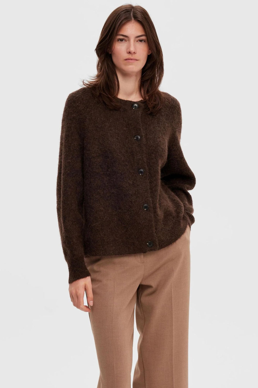 Cardigan | Selected Femme Lulu ls knit short, java