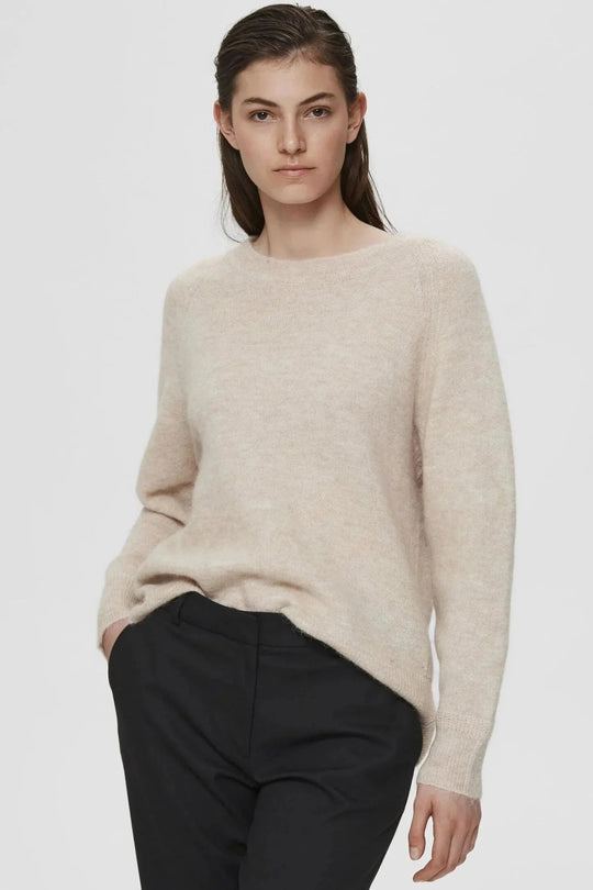 Striktrøje | Selected Femme Lulu ls knit o-neck, birch