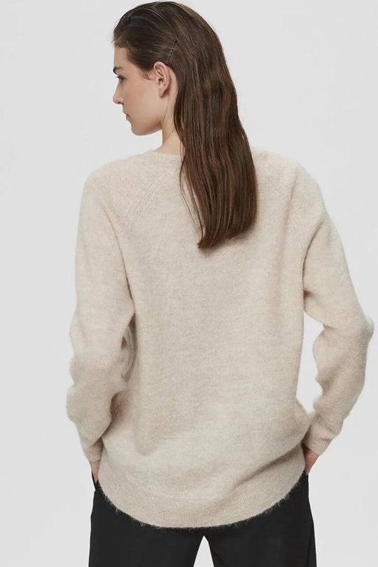 Striktrøje | Selected Femme Lulu ls knit o-neck, birch