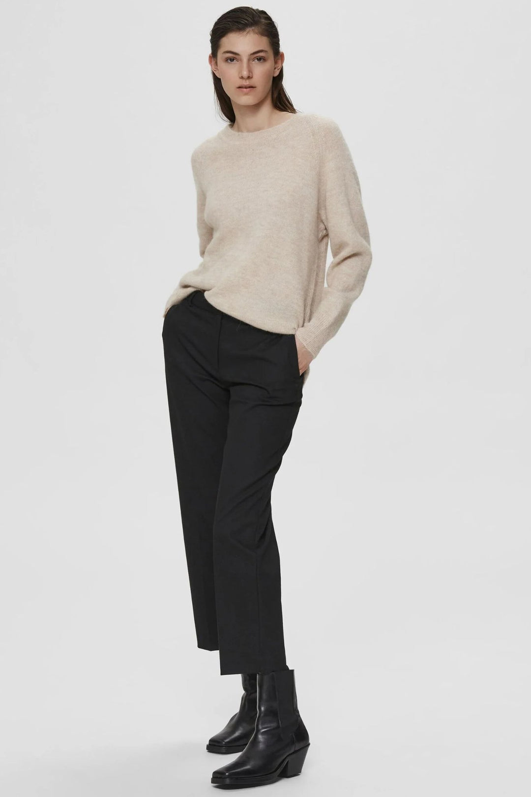 Striktrøje | Selected Femme Lulu ls knit o-neck, birch