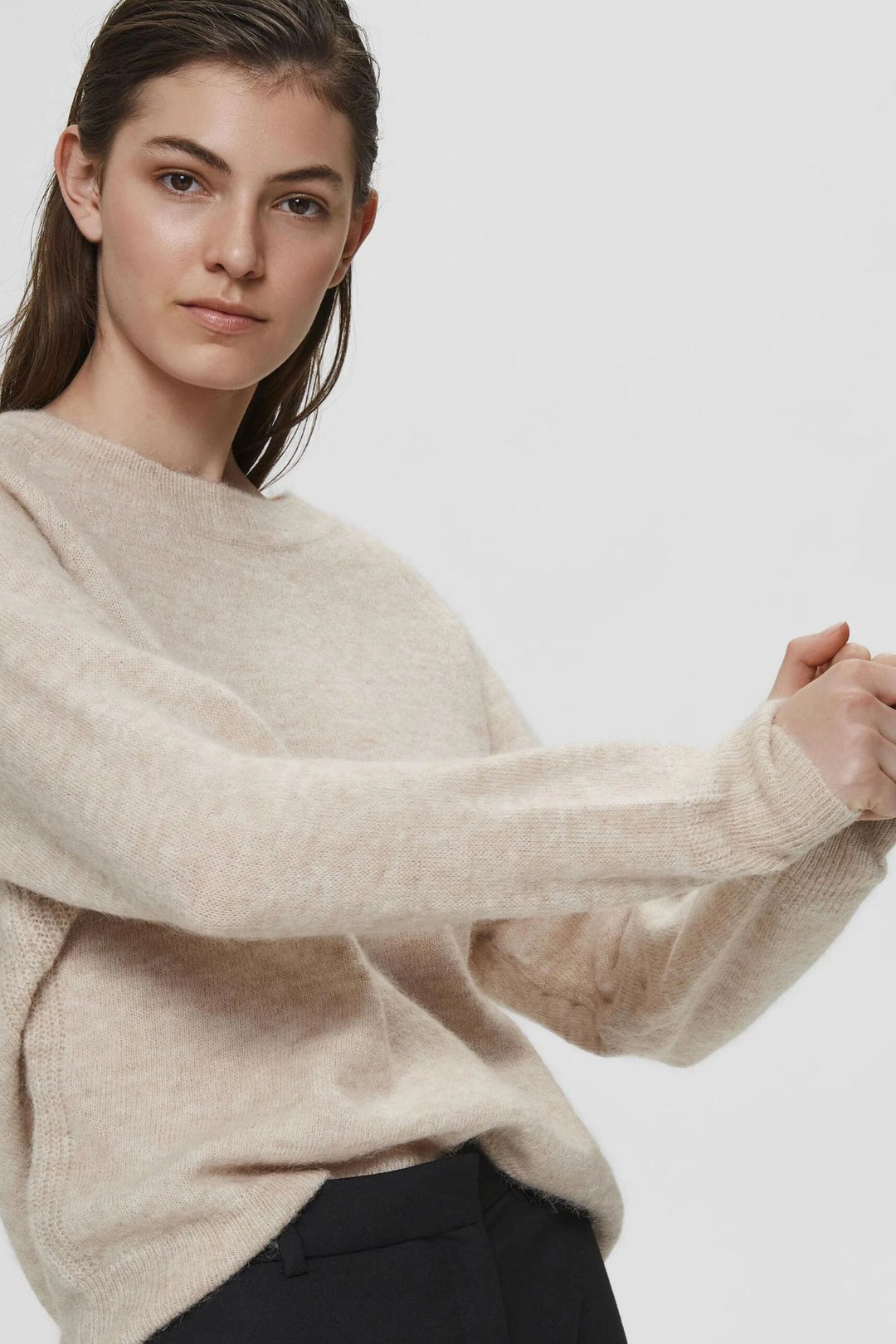 Striktrøje | Selected Femme Lulu ls knit o-neck, birch