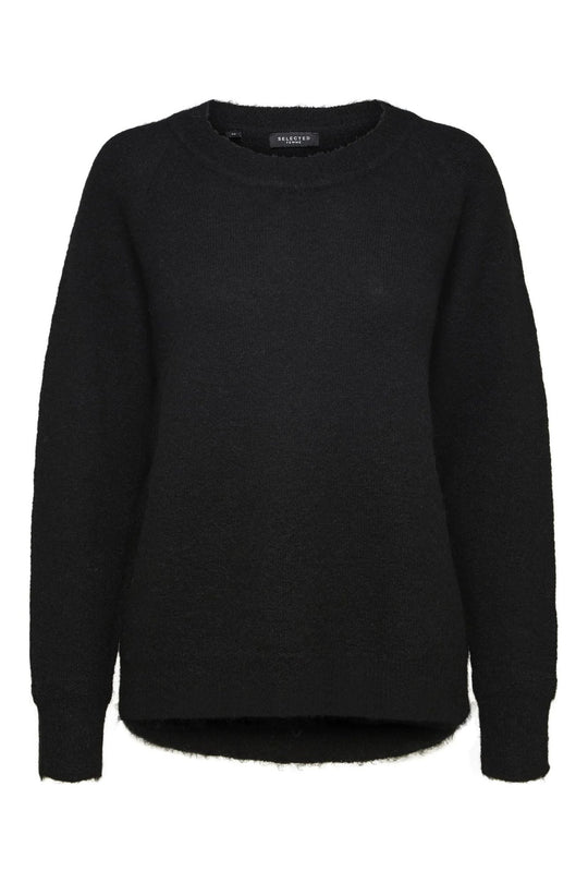 Striktrøje | Selected Femme Lulu ls knit o-neck, black