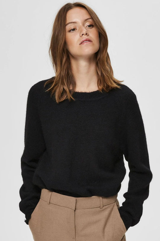 Striktrøje | Selected Femme Lulu ls knit o-neck, black
