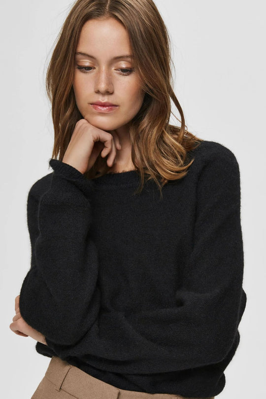 Striktrøje | Selected Femme Lulu ls knit o-neck, black