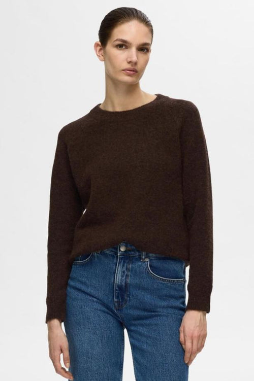 Selected Femme | Striktrøje | Lulu ls knit o-neck, coffee bean melange