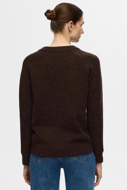 Selected Femme | Sweater | Lulu ls knit o-neck, coffee bean melange