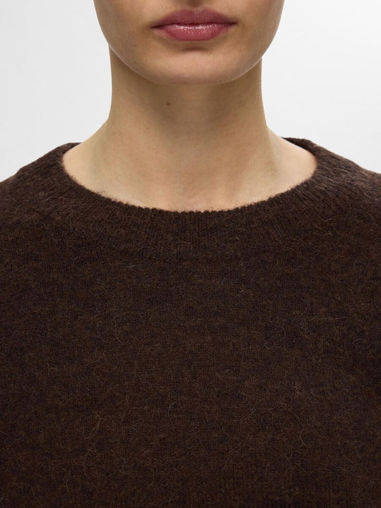 Selected Femme | Sweater | Lulu ls knit o-neck, coffee bean melange