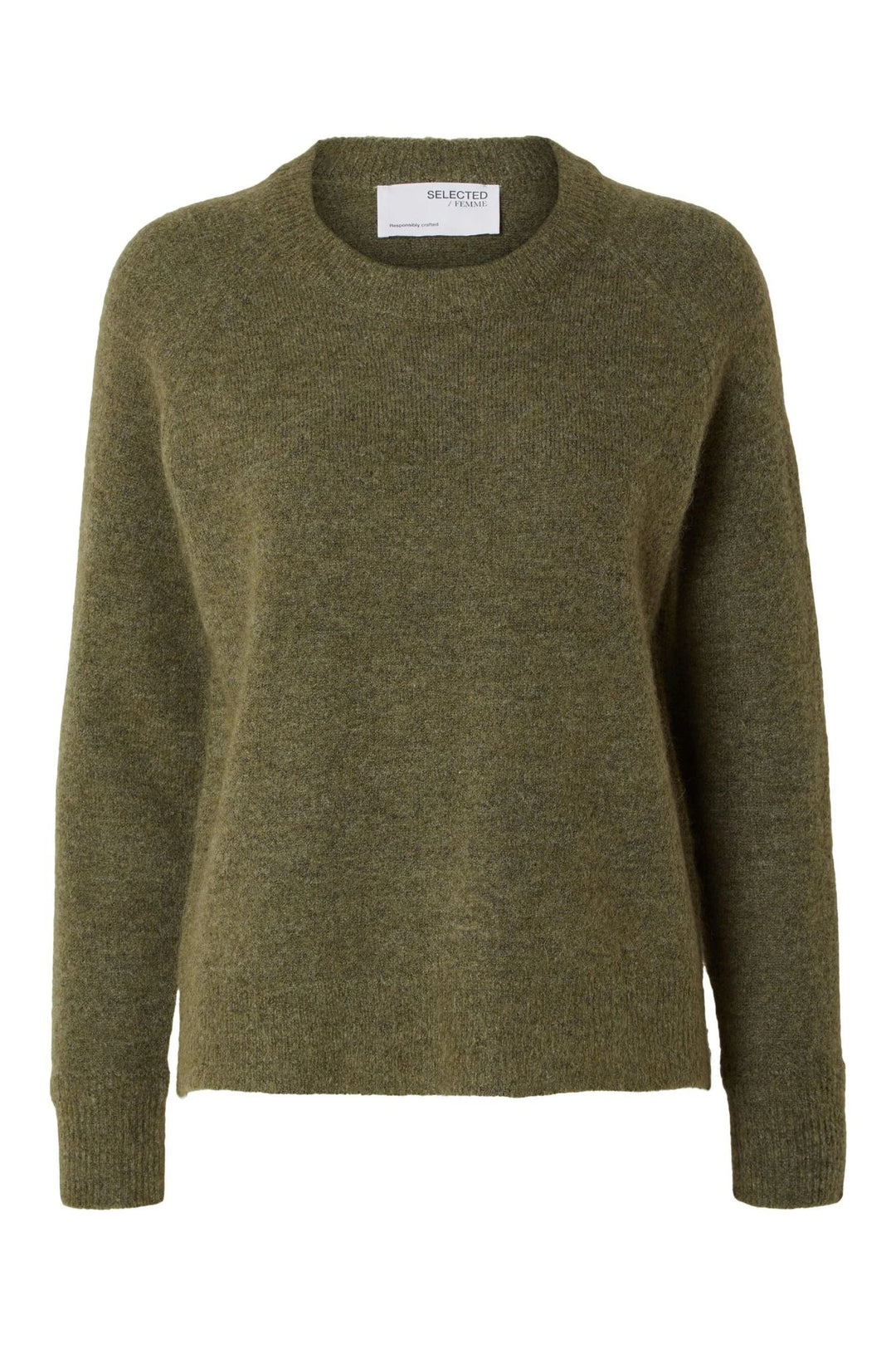 Striktrøje | Selected Femme Lulu ls knit o-neck, dusky green