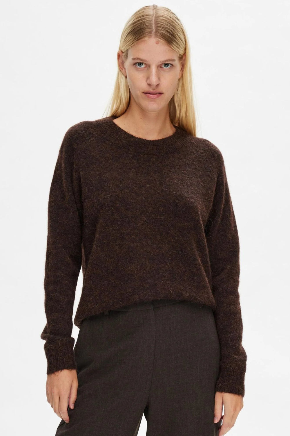 Striktrøje | Selected Femme Lulu ls knit o-neck, java