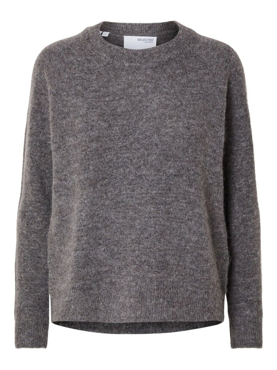 Selected Femme | Sweater | Lulu ls knit o-neck, medium grey melange