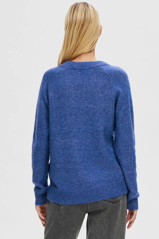 Striktrøje | Selected Femme Lulu ls knit o-neck, nebulas blue
