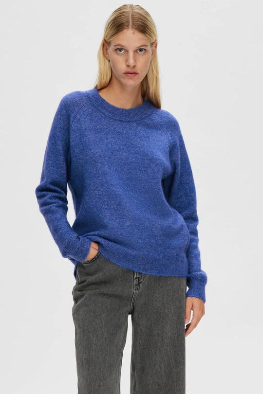 Striktrøje | Selected Femme Lulu ls knit o-neck, nebulas blue