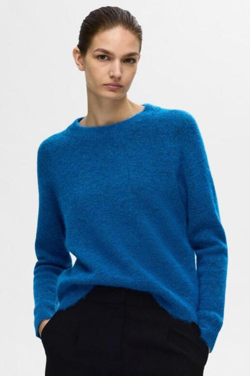 Selected Femme | Striktrøje | Lulu ls knit o-neck, super sonic melange