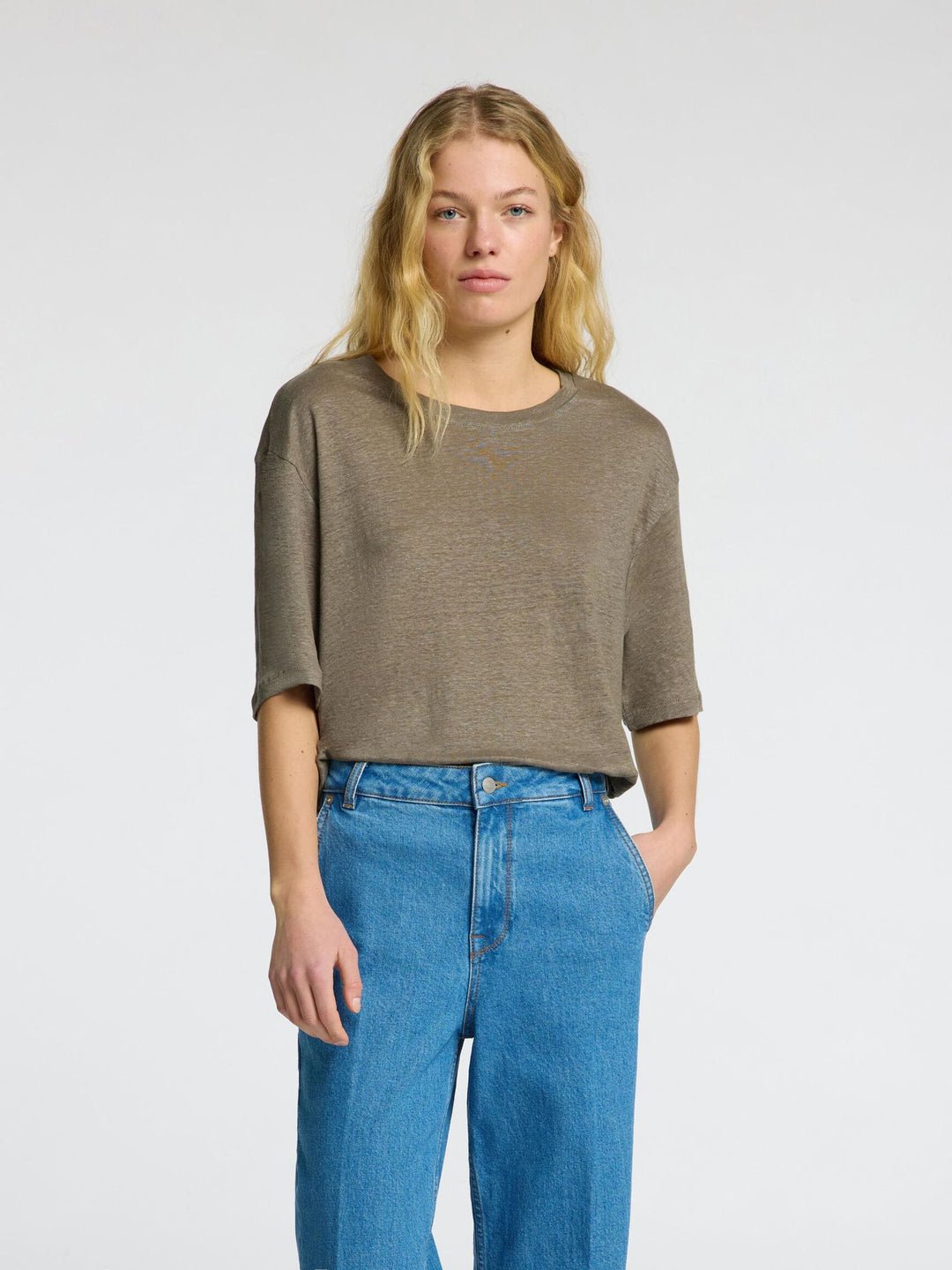 Selected Femme | T-shirt | Vilja Linen SS Tee, vetiver