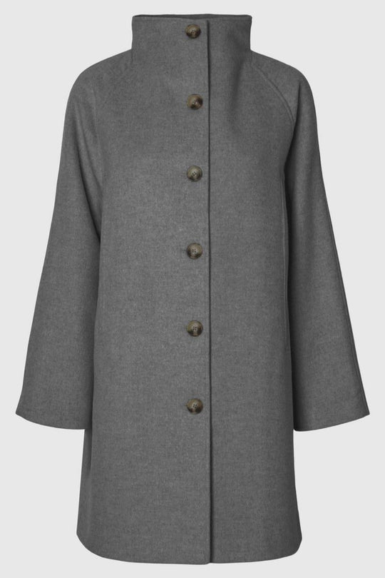 Selected Femme Vinni Wool Coat i Medium Grey Melange | Uldfrakke med Genanvendt Uld