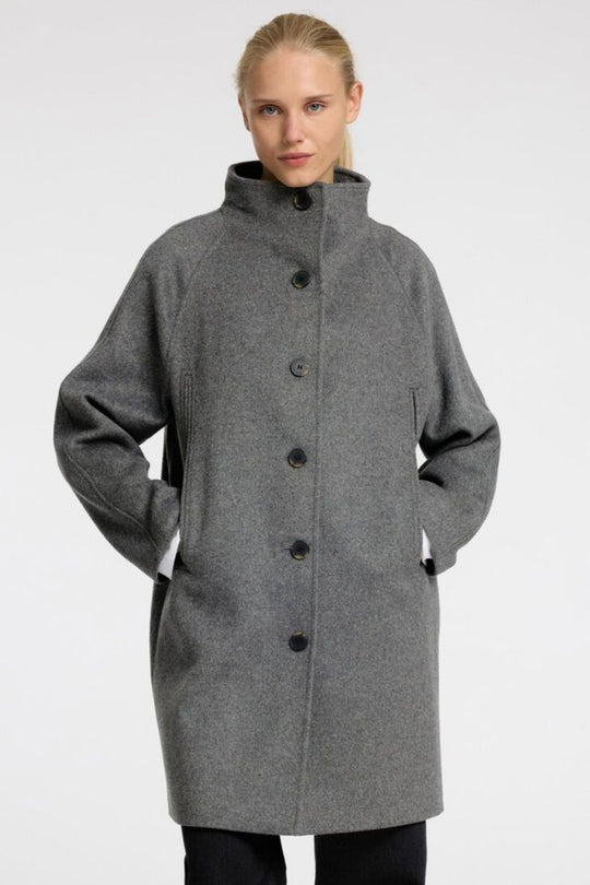 Selected Femme Vinni Wool Coat i Medium Grey Melange | Uldfrakke med Genanvendt Uld