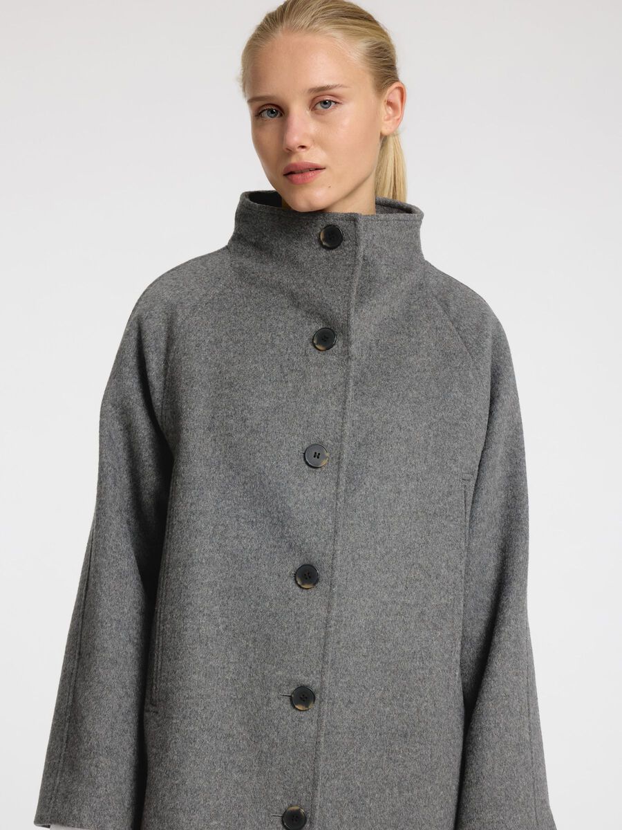 Selected Femme Vinni Wool Coat i Medium Grey Melange | Uldfrakke med Genanvendt Uld