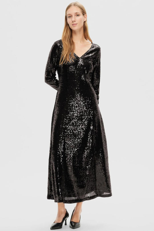 Selected Femme | Kjole | Alaia LS Midi Sequins Dress, Black