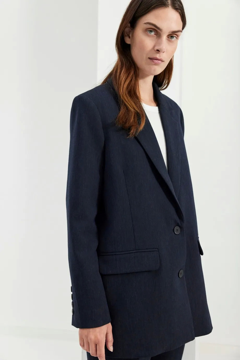 Selected Femme Rita LS Classic Blazer – Enkeltradet Blazer i Dark Sapphire Melange med Genanvendt Polyester