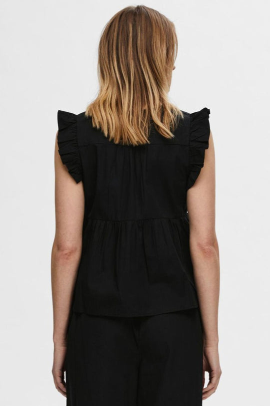 Selected Femme Blair-Ida Flæset Sort Bluse - Bæredygtig og Feminin