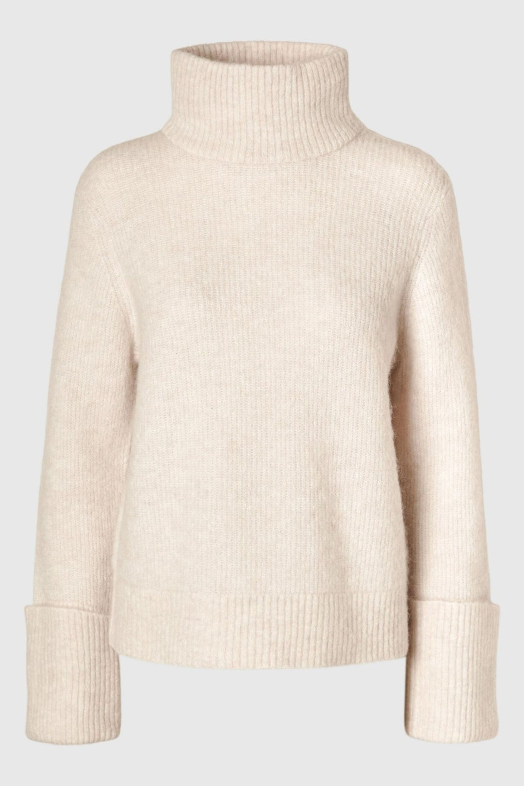 Selected Femme Sia Ras LS High Neck Sweater – Løs Rullekravetrøje i Blød Uld og Alpaca i birch