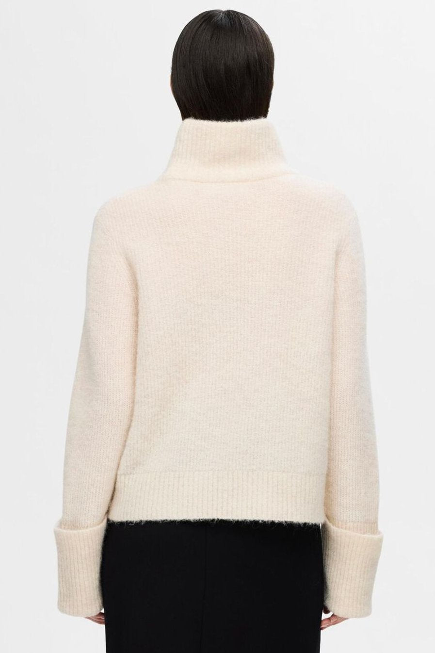 Selected Femme Sia Ras LS High Neck Sweater – Løs Rullekravetrøje i Blød Uld og Alpaca i birch