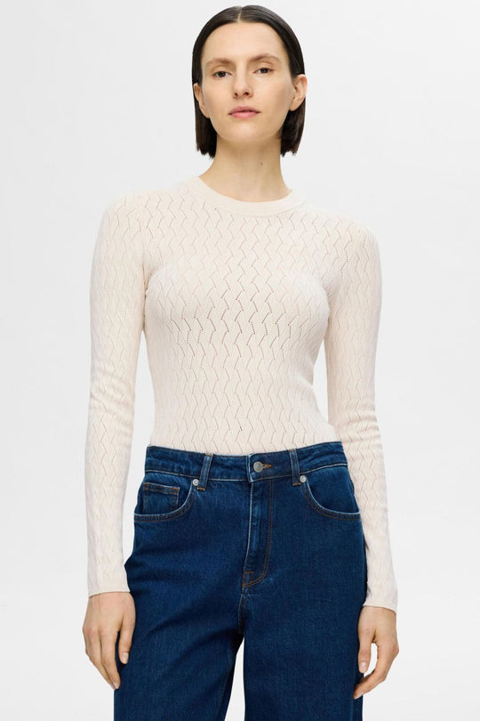 Selected Femme Cabala Langærmet Strikket Sweater i Birch - Stilfuld og Bæredygtig