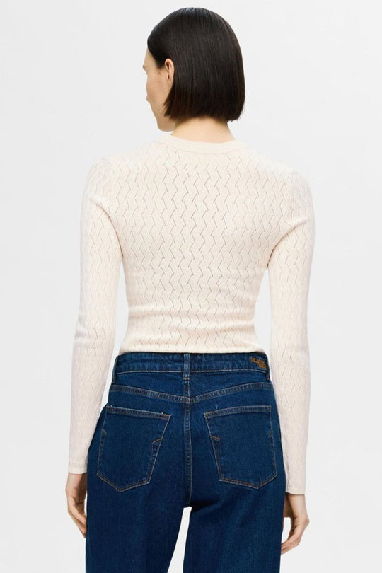 Selected Femme Cabala Langærmet Strikket Sweater i Birch - Stilfuld og Bæredygtig