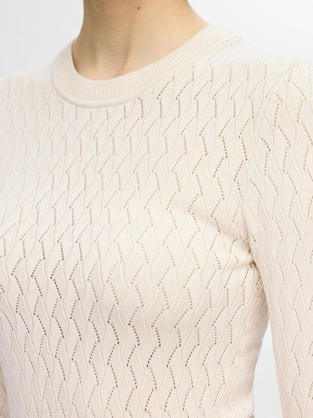 Selected Femme Cabala Langærmet Strikket Sweater i Birch - Stilfuld og Bæredygtig