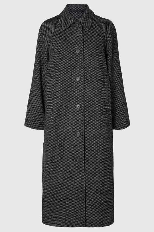 Selected Femme Tasja Long Wool Coat i Sort | Lang Uldfrakke i Genanvendt Uld