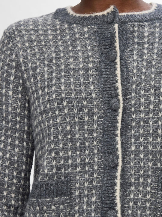 Selected Femme Sine LS Knit Cardigan – Elegant Tweed-Inspireret Cardigan i Volcanic Ash/Birch