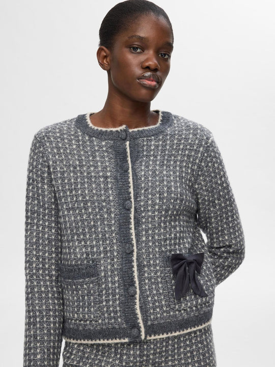 Selected Femme Sine LS Knit Cardigan – Elegant Tweed-Inspireret Cardigan i Volcanic Ash/Birch