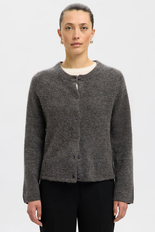 Selected Femme | Cardigan | Lulu new ls knit short, medium grey melange