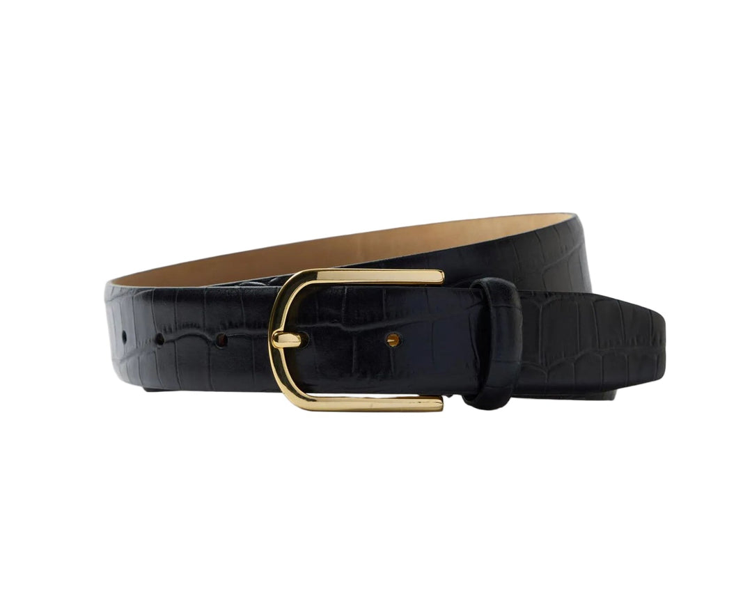 Selected 100% Leather Belt i sort – klassisk læderbælte med afrundet spænde og enkelt design i 100% læder.
