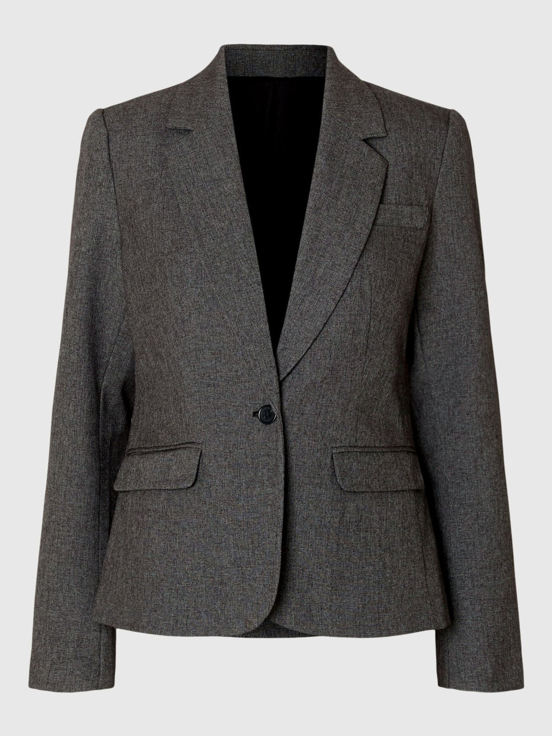 Selected Femme Fitted Alma Blazer i grå, figursyet blazer i bæredygtig kvalitet med enkelt knaplukning og klassisk krave.