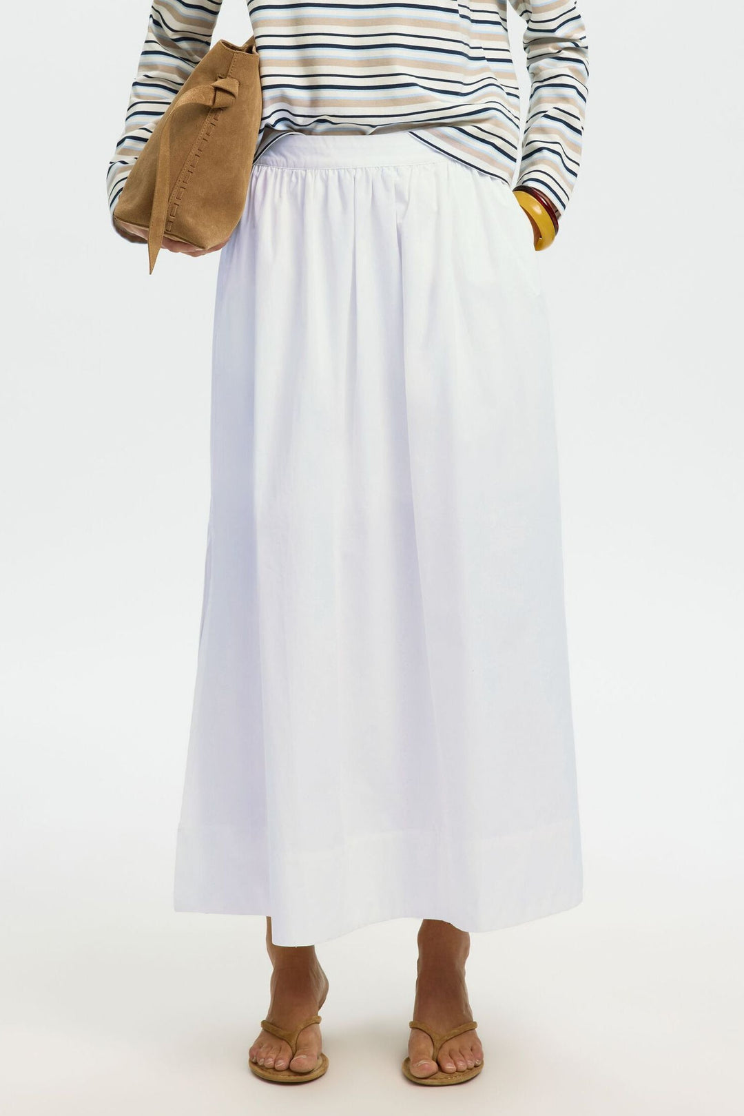 Selected Femme Blair HW Ankle Slit nederdel bright white – lang nederdel med høj talje og sideslidser.