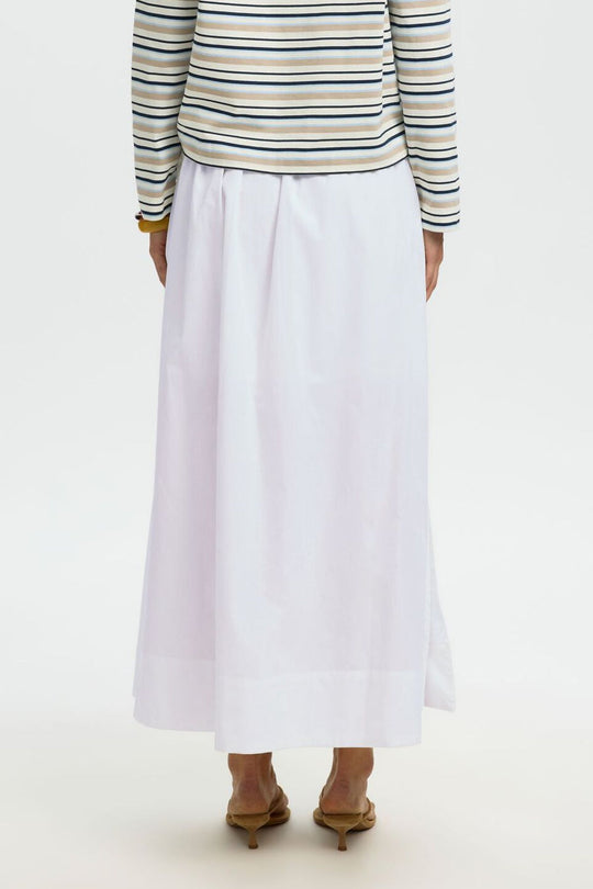 Selected Femme Blair HW Ankle Slit nederdel bright white – lang nederdel med høj talje og sideslidser.