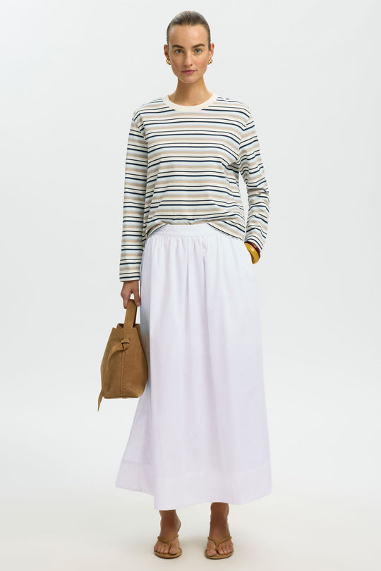 Selected Femme Blair HW Ankle Slit nederdel bright white – lang nederdel med høj talje og sideslidser.