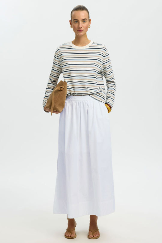 Selected Femme Blair HW Ankle Slit nederdel bright white – lang nederdel med høj talje og sideslidser.