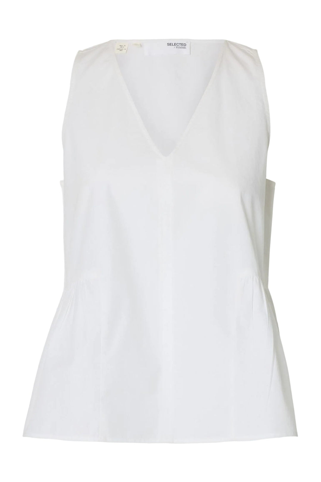 Selected Femme Blair SL top bright white – ærmeløs peplum top med V-hals og feminin silhuet.