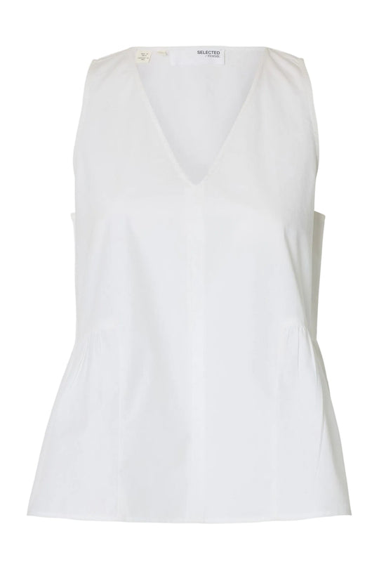 Selected Femme Blair SL top bright white – ærmeløs peplum top med V-hals og feminin silhuet.