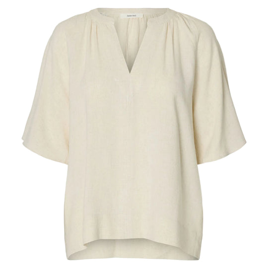 Selected Femme Viva top sandshell – bluse med V-hals, raglanærmer og let pasform.