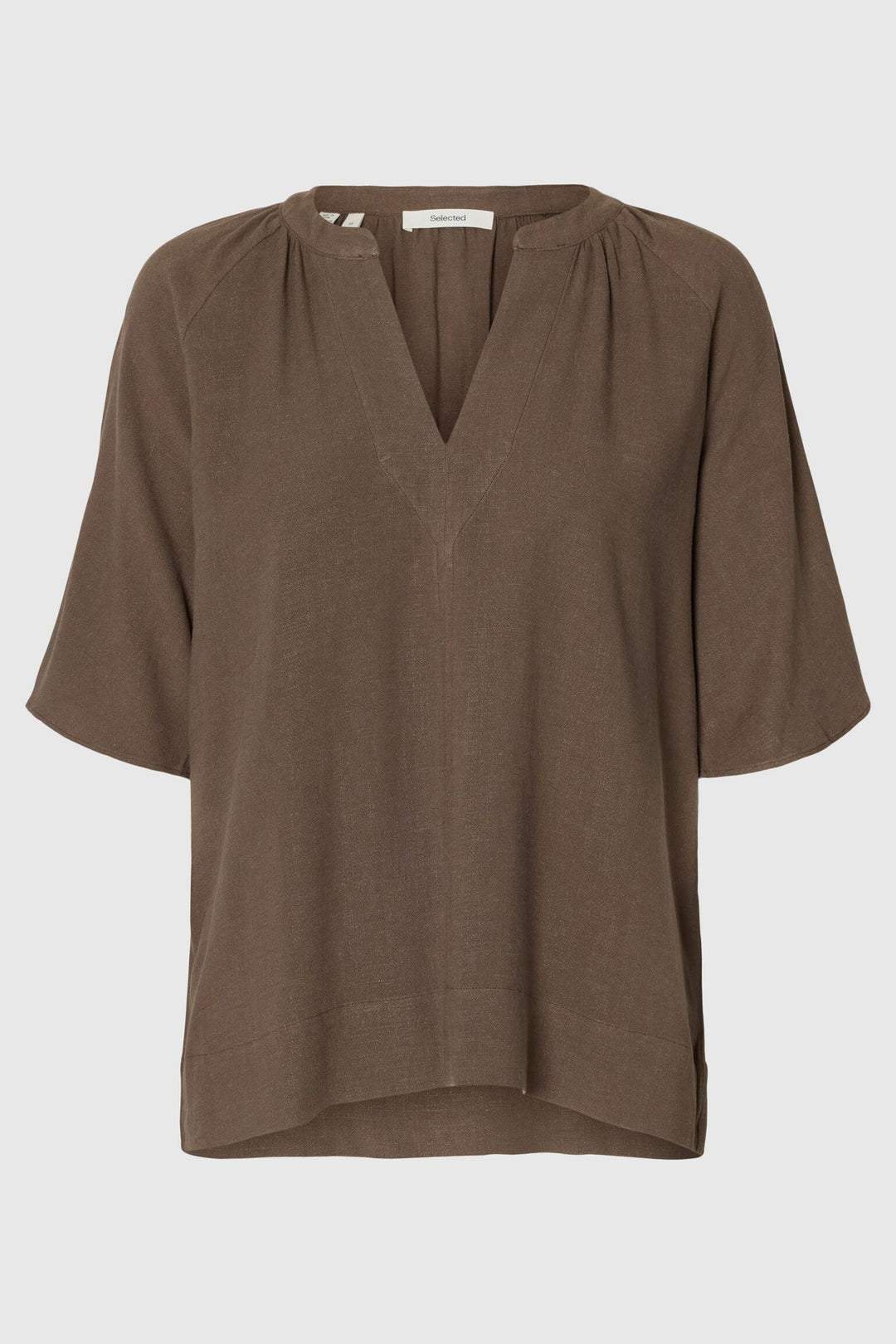 Selected Femme Viva top chocolate chip – bluse med V-hals, raglanærmer og let pasform.