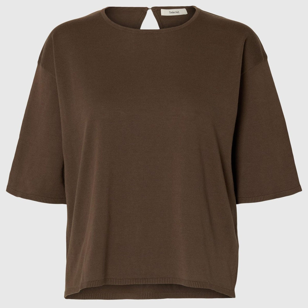 Selected Femme Toledo 2/4 knit top chocolate chip – strikket T-shirt med rund hals.