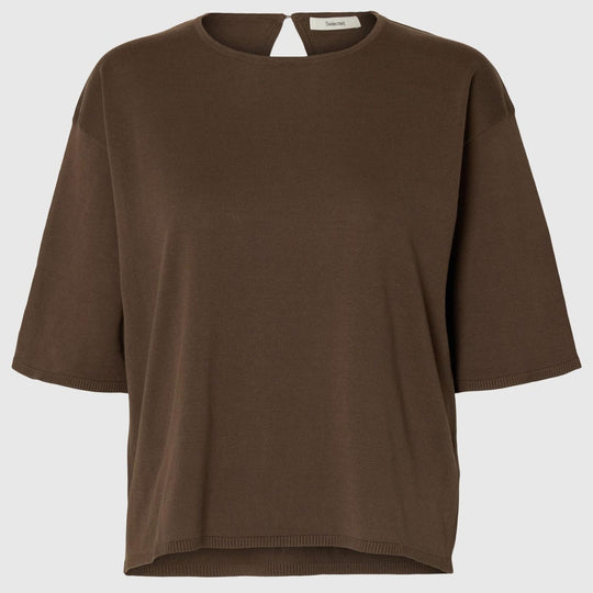 Selected Femme Toledo 2/4 knit top chocolate chip – strikket T-shirt med rund hals.
