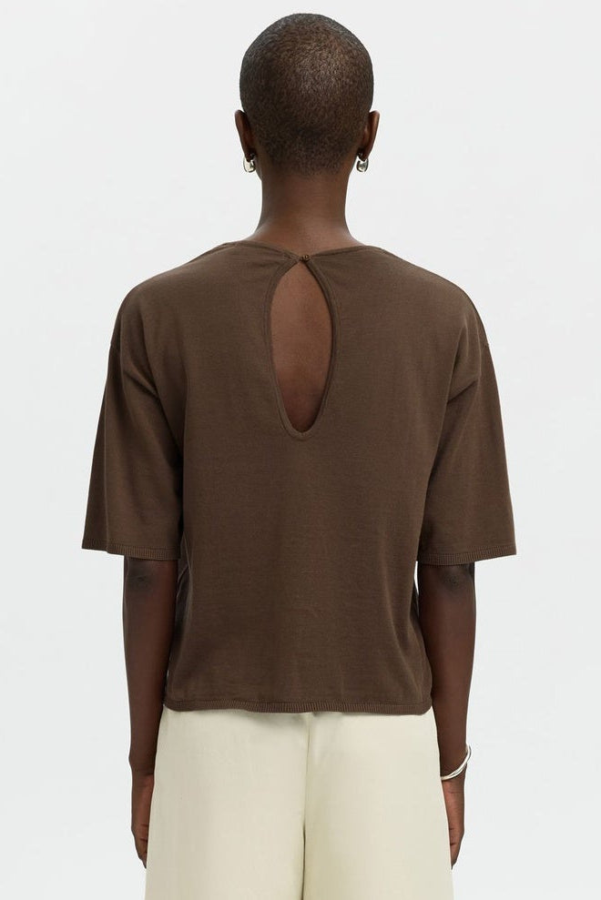 Selected Femme Toledo 2/4 knit top chocolate chip – strikket T-shirt med rund hals.