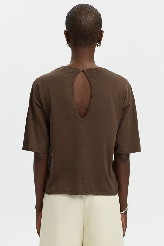 Selected Femme Toledo 2/4 knit top chocolate chip – strikket T-shirt med rund hals.