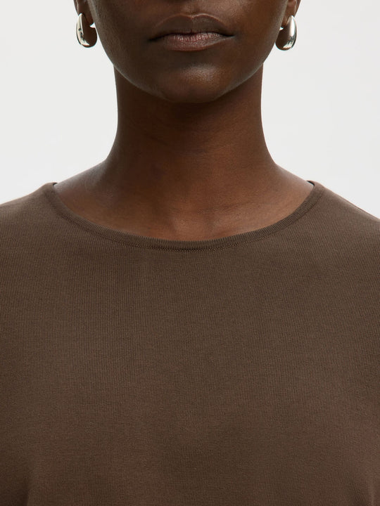 Selected Femme Toledo 2/4 knit top chocolate chip – strikket T-shirt med rund hals.