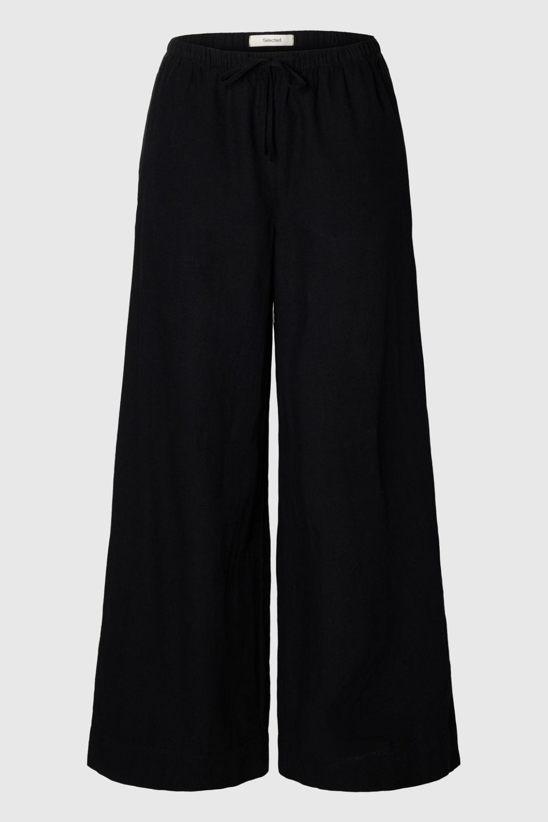 Selected Femme Luisa bukser i sort med vide ben og elastisk talje.