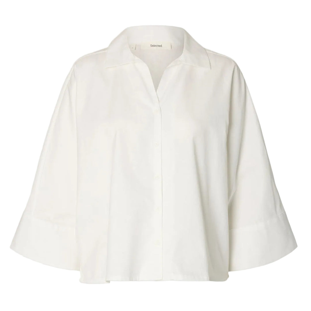 Selected Femme Emilia Oversize 3/4 Skjorte i bright white i 100% økologisk bomuld.